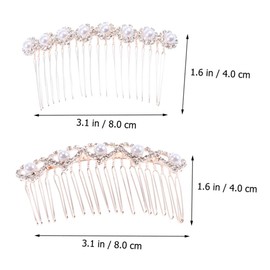 LALAFINA 2sets Luxury Alloy Insert Bridal Hair Comb Pearl Rhinestone Inlay Hair Accessory for Special Occasions 2pcs*2
