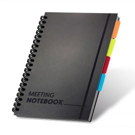 Meeting Notebook for Work 8.5x11 – Professional Meeting Planner with Monthly & Weekly Pages, Project Trackers, Notes & Grid Sections – 160 Pages, 120gsm Paper, Black Spiral, Elastic Band + Index Tabs – SEEKZ