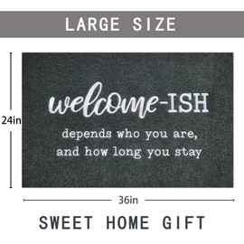 Large Door Mat Outdoor Entrance Durable Welcome Mat for Front Door Outside Entryway Funny Doormat Non Slip Rubber Back Rugs Black Welcome-ish Low Profile Mats for Entry Patio Shoe Rugs, 24"x36"