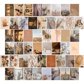 Wenrou Pack of 50 Boho Style Collage Print Set, Premium Wall Collage, Boho Cards Warm Collage Print Set, Beige Pictures Wall Collage Kit, Room Decoration Aesthetic for Girls, Aesthetic Wall Collage