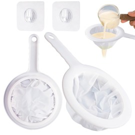 2PCS Nylon Mesh Strainer, Fine Mesh Strainer with Handle, Plastic Fine Mesh Sieve, Kitchen Fine Strainer for Yoghurt, Soy Milk, Juice, Coffee, Wine (100Mesh, 400Mesh)
