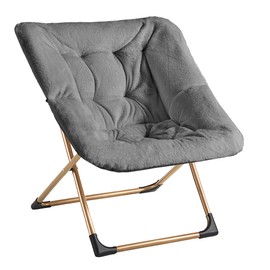 Youtanic Comfy Oversized Saucer Chair, Soft Faux Fur Reading Lounge Chair for Adults, Stable X-Large Metal Frame and Non-Slip Pad, Foldable Cozy Chairs for Bedroom, Living Room, Dorm, Dark Gray