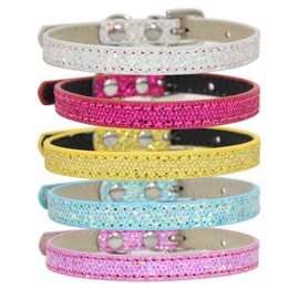 Aosora Cat Collar 5 Pack Leather Cat Collar for Boy Cats, Girl Cats with Pet Collars Adjustable(Rosered Pink Gold Silver Blue)