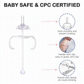 Straw Transition Sippy Cup Conversion Kit for Dr Brown Narrow Mouth Baby Bottles, Soft Straw top and Weighted Sippy Cup Kit with Handles, Set of 3