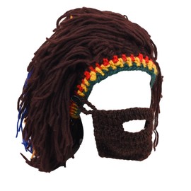 Bohue Men’s Knit Beard Hats Wig Beanie Hat Adult Creative Beanie Hairstyle Accessories Funny Prop Facemask Cap for Party Cosplay Brown
