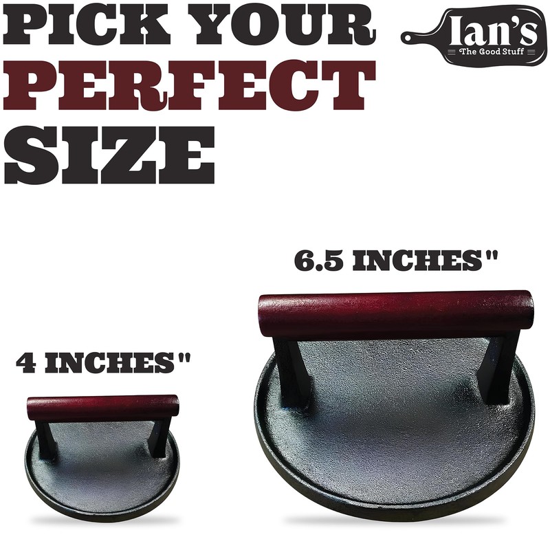 IAN's Smash Burger Press 4 Inch, Cast Iron Hamburger Press