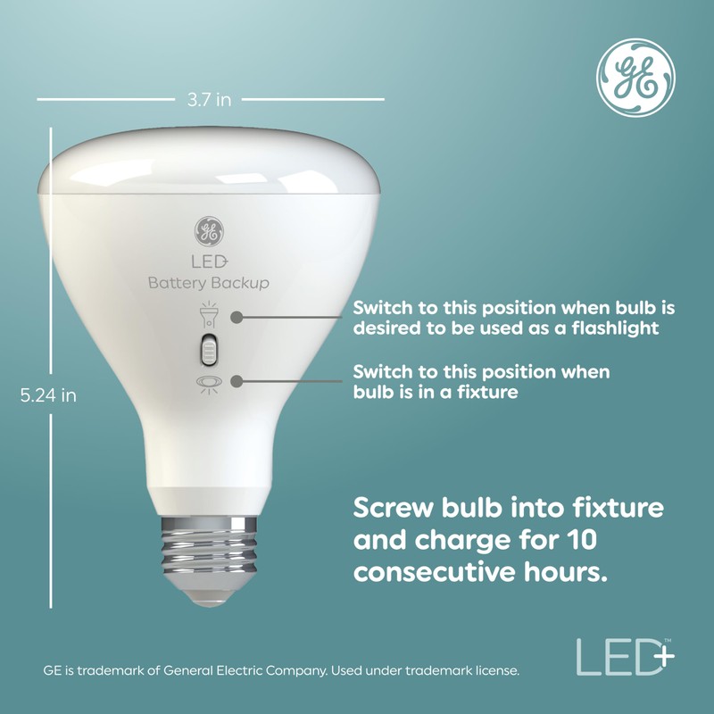 GE Lighting LED+ Backup Battery Indoor Flood Light Bulb, Rechargeable,