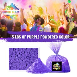 Color Blaze Color Blaze Holi Colored Powder - 5 lbs of Purple Powdered Color - for Fun Runs, Color Toss, Rangoli, Powder War, Backyard Party & Festivals - Pack of 1 Colorful Bag - 5 Pounds in Bulk - Purple