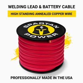 Spartan Power Welding Lead & Car Battery Cable Copper Wire - DIY Bulk Car Battery Cable, Pro American Made Automotive Grade Battery Cable - 600 Volt, 2 AWG, 15 Foot, Red