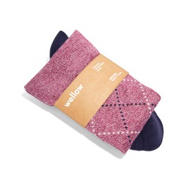 Wellow Knee High Compression Socks for Men & Women | 18-25 mmHg Made with Viscose from Bamboo | Nurses & Pregnancy Support | Relieves Swelling | Regular, SM, Plum Twist - Argyle