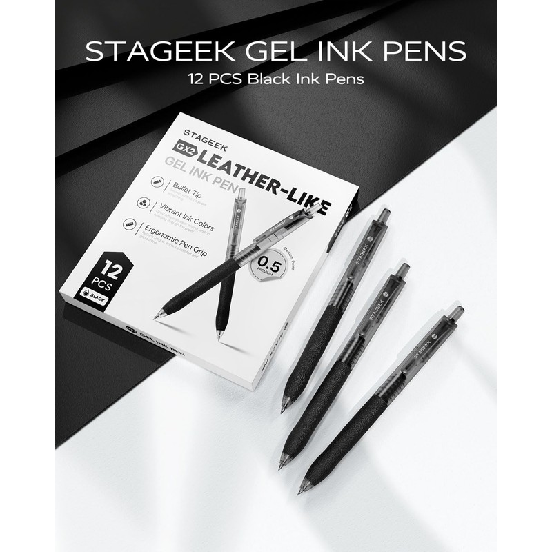STAGEEK 0.5mm Gel Pens Fine Point Smooth Writing Pens, 12PCS