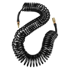 Keepro Polyurethane Recoil Air Hose, 1/4 Inch ID By 50 Feet Long Air Compressor Hose with Repairable Solid Brass 1/4" Industrial Quick Coupler and Plug, 145 PSI Maximum Pressure, Black