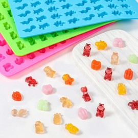 Gummy Candy Molds with 2pcs Droppers, Silicone Bear Dinosaur Fruit Snack Molds, Non-stick Silicone Chocolate Molds for Gummies Candy Chocolate Baking
