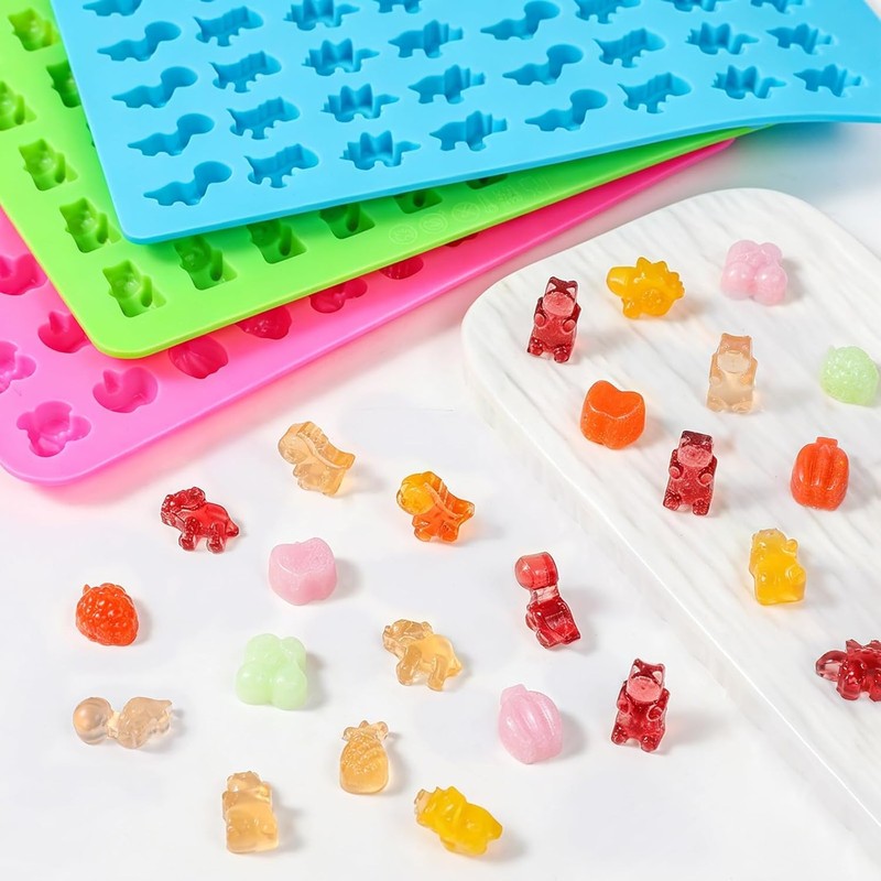 Gummy Candy Molds with 2pcs Droppers, Silicone Bear Dinosaur Fruit