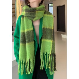 Wander Agio Winter Women Warm Scarf Long Shawl Large Scarves Cold Weather Thick Blanket Scarfs Colorful Plaid Green Dark Grey 14