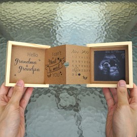 HAMUIERS Pregnancy Announcement for Grandparents Baby Announcement Ideas Sonogram Picture Box Wooden Keepsake Box, First Time Grandparents Gifts