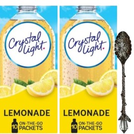 Crystal-Light On The Go Drink Mix - Two (2) Pack of 10pck/0.13oz Pouches - Sugar-Free, Low-Calorie Refreshment Anytime, Anywhere and Candy Freezer Gem Spoon (Lemonade) Gem Spoon