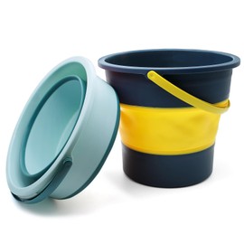 WYYFXY® Pack of 2 Folding Buckets, 5 L Bucket, Foldable Cleaning Bucket, 5 Litre Bucket, Collapsible Bucket Wash Bucket with Handle for Beach, Fishing, Camping, Hikenture, Travel, Car (Green and Blue)