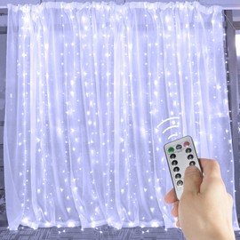 Brightown Window Curtain Lights, 600 Led 20 Feet Dimmable with Remote to Set 8 Lighting Modes and Timer, Fairy Led Lights for Bedroom Wall Wedding Decorate String Lights, Pure White, No Curtain