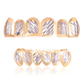 GameXcel Gold Plated Grillz Hip Hop 18K Rugged Grillz for Men Grills Teeth for Women Cool Mouth Grill Funny Finish 6 Top Teeth 6 Bottom Tooth Custom Tooth Cap Set Gold Silver
