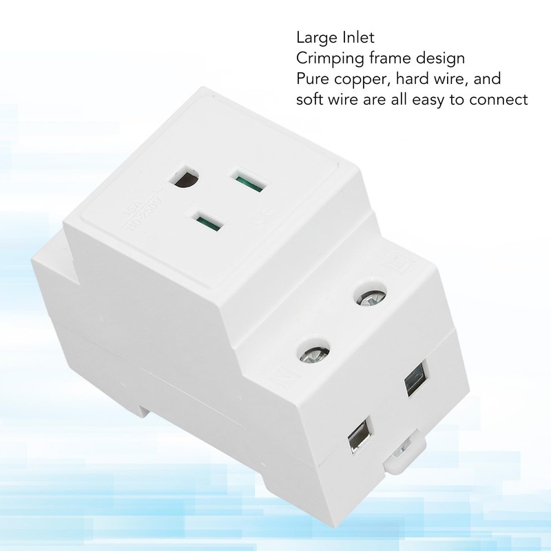 Din Rail Mounted Receptacle, AC 110-250V 15A Outlet Power Module