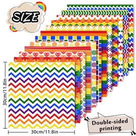 Whaline 24 Sheet Rainbow Pattern Paper Set Rainbow Color Scrapbook Paper 30 x 30cm Double-Sided Bright Color Decorative Craft Paper for Pride Day Card Die Cuts Making Photo Album Decoration