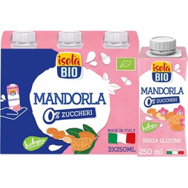 Isola Bio Mandorla On-The-Go Bevanda Vegetale Biologica Multipack, Pratica e Facile da Bere, 100% Ingredienti Naturali, Senza Zuccheri, per Vegani e Vegetariani, Formato 3x250ml