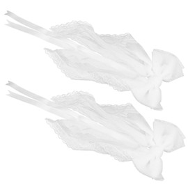 Zerodeko 2pcs Curtain Ties Blind Door Rod Tassel Gazebo Double Ribbon Bridal Buckle Tie Rope Bow Decorative Beads Embroidered Wrap Tie Back Lace White