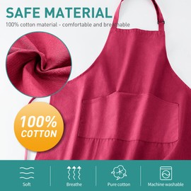 Viedouce 2 Pack Cotton Aprons,Cooking Kitchen Aprons,Adjustable Bib Apron with Pocket for Men Women Chef BBQ,Red