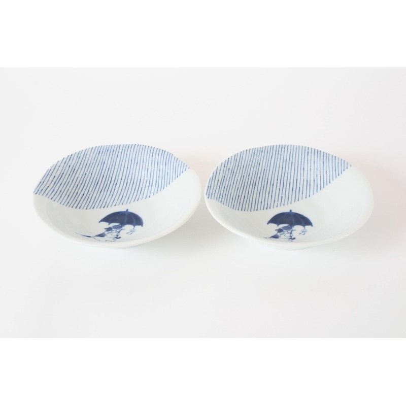 Mino ware Japanese Ceramics Pair Round Plate Japanese Cat (set
