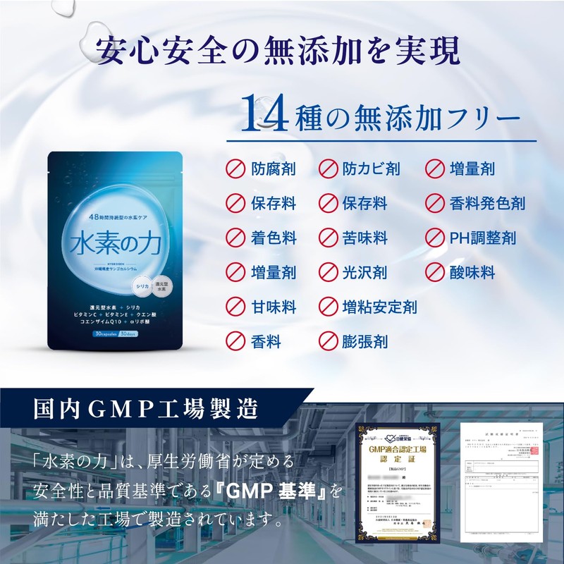 メディカルサプリ研究所 水素の力 48時間 持続型 高濃度 還元型水素 シリカ αリポ酸 ビタミンC ビタミンE