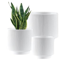 OXART Large Plant Pot, 10/8/6 Ceramic Pots for Plants with Drainage, 3 Piece Planters for Indoor Plants, Home Garden Flower Pots for Outdoor Cacti, Succulents, Snakes, and Pothos, White