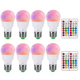 ILC RGB LED Light Bulb, Color Changing 40W Equivalent, Daylight White, 450LM Dimmable 5W E26 Screw Base RGBW, Mood Light Bulb - 12 Color Choices - Timing Infrared Remote Control Included (8 Pack)