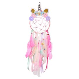 Basumee Kinder Traumfänger Einhorn Dreamcatcher Handgemachter Einhornform Traumfänger fur Kinderzimmer Deko 20x72 cm Made of a Metal Ring and Feathers