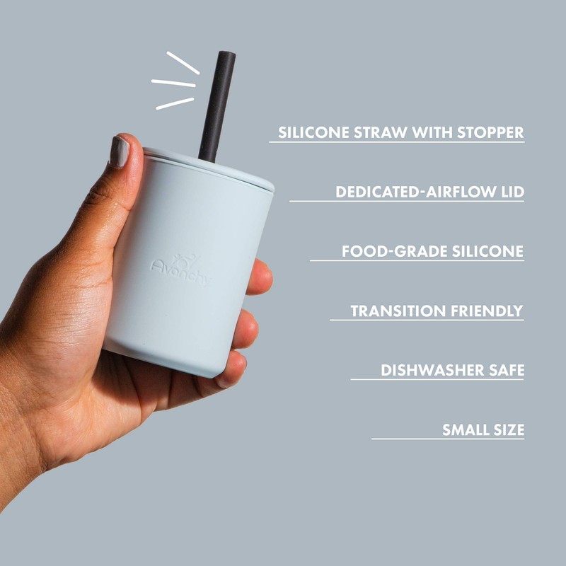 Avanchy Silicone Training Sippy Cup with Straw Lid – For