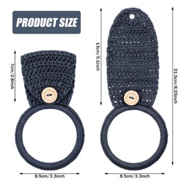 Tatuo 3 Pieces Crochet Dish Towel Holder Hanging Hand Towels Ring Towel Holder for Kitchen Towels with Loop Bathroom Towel Hanger for Housewarming (Dark Gray)
