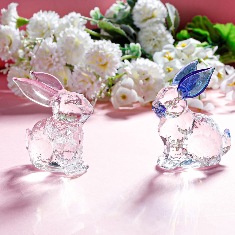 Feelfly Glass Rabbits Figurines Crystal Bunny Collectibles Statues Easter Decor