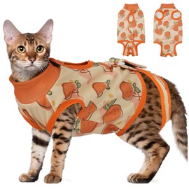 DENTRUN Cat Surgical Bodysuit Comfortable Bodysuit for Cats After Surgery with Tight Fitting Cut Perfect for Skin Irritation Wound Care Female (Orange, M)
