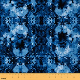 Feelyou Tie Dye Outdoor Fabric by The Yard, Boho Hippie Tie Dye Upholstery Fabric for Chairs, Bohemian Gypsy Decorative Fabric for Home DIY Projects, 1 Yard, Dark Blue