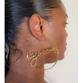 Boho Horoscope 12 Zodiac Sign Hoop Earrings 18k Gold Plated Womens Fashion Jewelry (Leo)