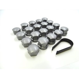 Partsdealers WHEEL NUT COVERS FOR VOLVO S60 S80 S90 V50 V60 V70 V90 XC40 XC60 XC70 X90 BOLT CAPS + LOCKING COVERS 19mm SET (GLOSSY ALLOY GREY 16+4+TOOL)