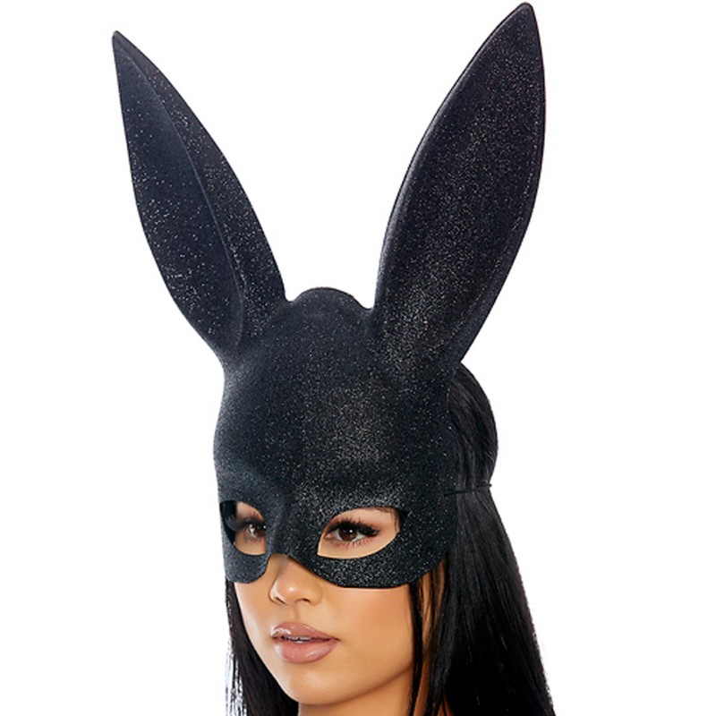 Glitter Bunny Mask Tall Ears Elastic Strap Rabbit Costume Black