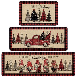 Drydiet 3 Pcs Merry Christmas Kitchen Rugs Red Black Buffalo Plaid Xmas Tree Kitchen Mats Gnome Truck Christmas Floor Mats Winter Kitchen Decor for Home, 20 x 32 Inch, 20 x 47 Inch, 20 x 59 Inch