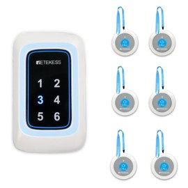 Retekess TH109N Nurse Call System, Caregiver Pager, 5 Levels of Volume, 850ft, 18 Ringtones, 1 Plug-in Receiver 6 Panic Buttons for Elderly at Home, Hospital, Nursing Station