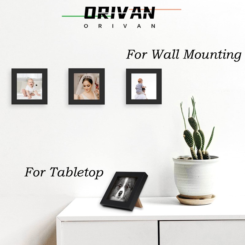 ORIVAN Black 4x4 Picture Frames Set of 4 Solid Wood