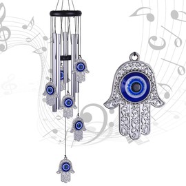 Blue Evil Eye Hand of Fatima Wind Chimes Outdoor Decoration, Hamsa Hand Windcatcher, Evil Eye Wind Bells, Fatima's Holy Hand Blue Evil Eye Amulet Wind Chimes for Home,Gift for Mom,Balcony,Patio,Garden