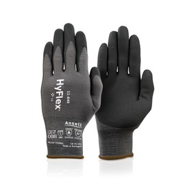 Ansell HyFlex 11-840 Guantes industriales ergonómicos de nailon resistente a la abrasión y con revestimiento de nitrilo para automoción, fabricación, pequeños (7) gris (1 par)