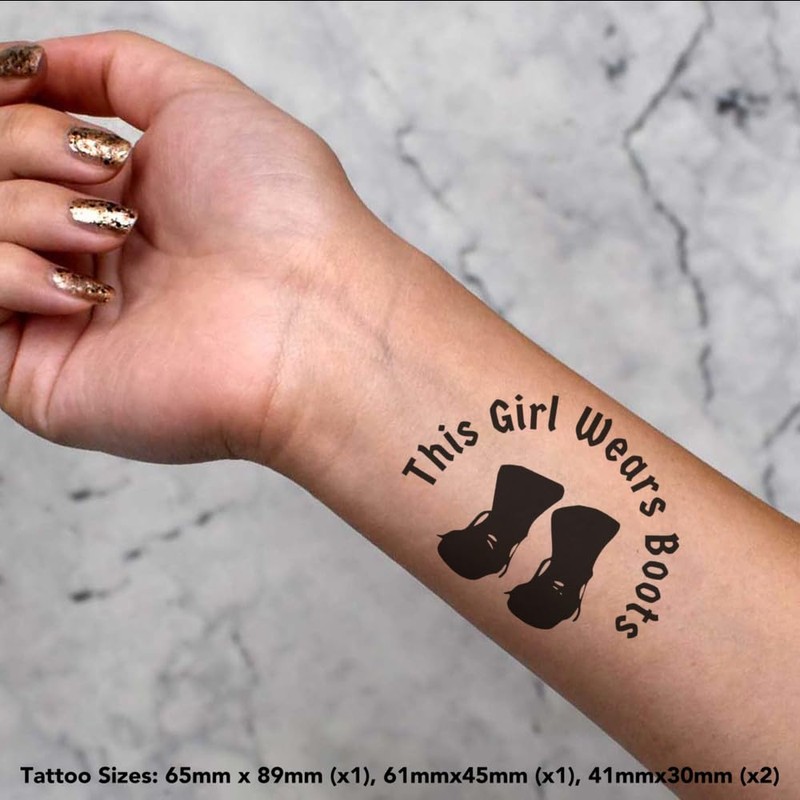 4 x 'Girl Biker Boots' Temporary Tattoos - Water Resistant,