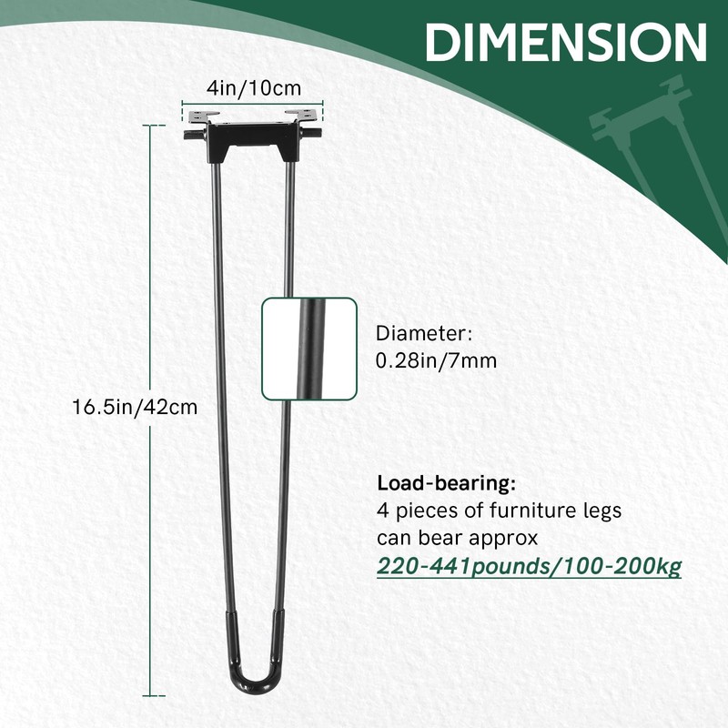 MYFULLY 4Pcs Folding Hairpin Table Legs | 16.5 Inch Hairpin