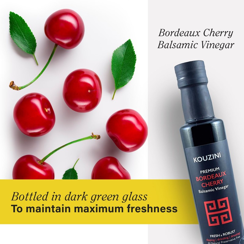Kouzini Ultra Premium Bordeaux Cherry Balsamic Vinegar, Aged Balsamic Vinegars